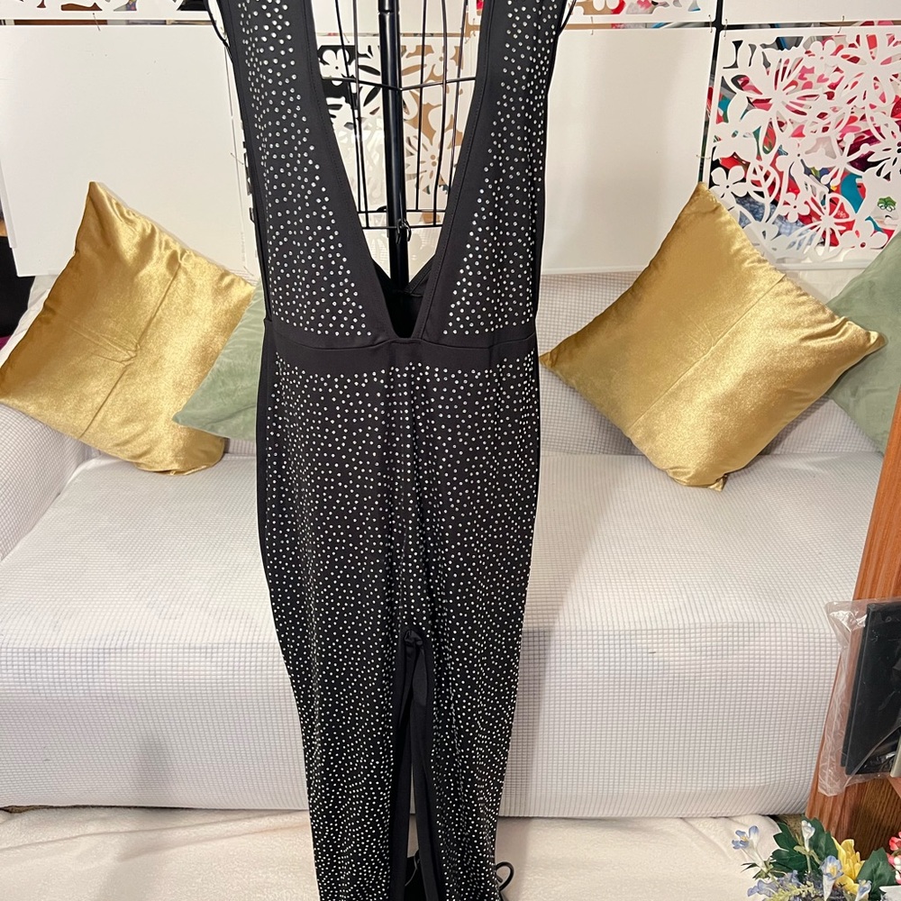 Black Jumpsuit with White Rhinestones